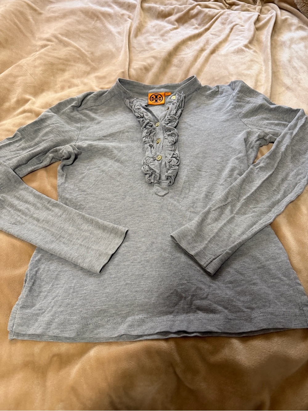 Tory Burch Lydia Gray Pique Knit Polo Shirt Women’s XS